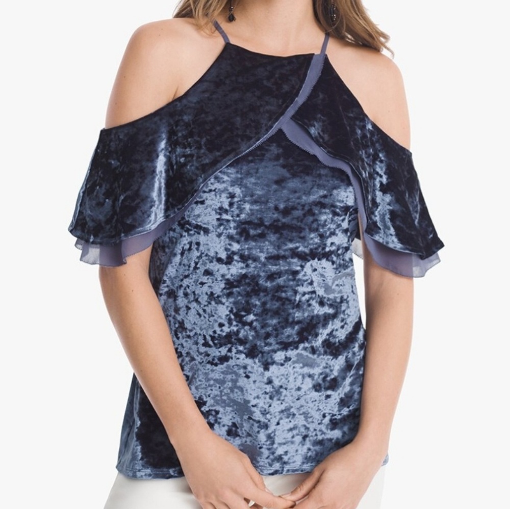 WHBM Velvet Velour Flounce Top Sz M Cold Shoulder Sz M